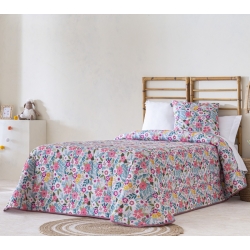 Colcha para cama de chica JARDIN estampado flores coloridas