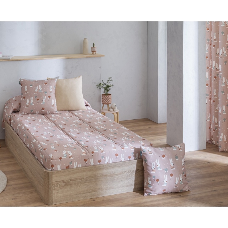Edredón ajustable cama de niña BUNNY conejitos color rosa