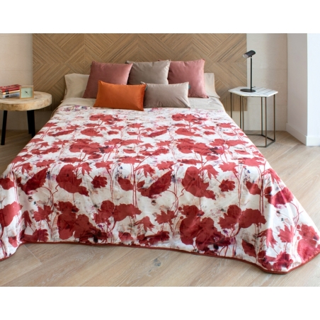 Colcha bouti roja con dibujo de flores VITORIA para cama 90 a 180