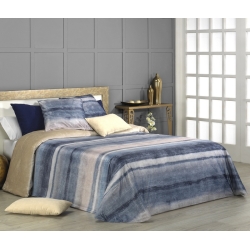 Edredón sedalina y velour VARMO rayas color azul con almohada decorativa