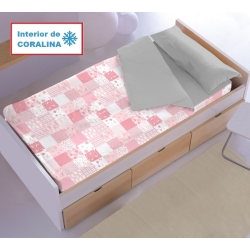 Saco nórdico coralina para cama de niña BABY nubes y lunes color rosa