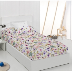 Edredón con gomas ajustables al colchón AMY estampado flores coloridas