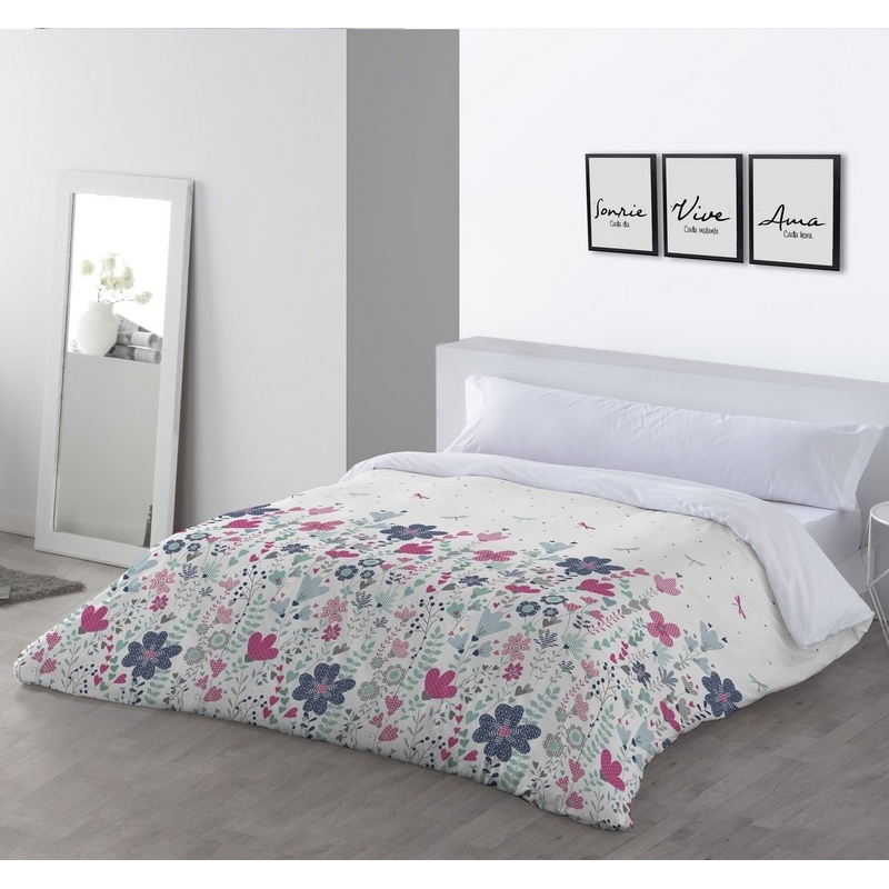 Funda nórdica infantil de flores cama 90 a 180 GRETA turquesa