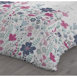 Funda nórdica infantil de flores cama 90 a 180 GRETA color turquesa