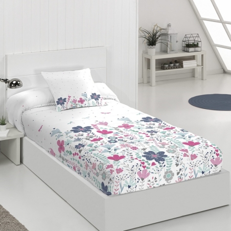 Edredón ajustable infantil de flores GRETA color turquesa