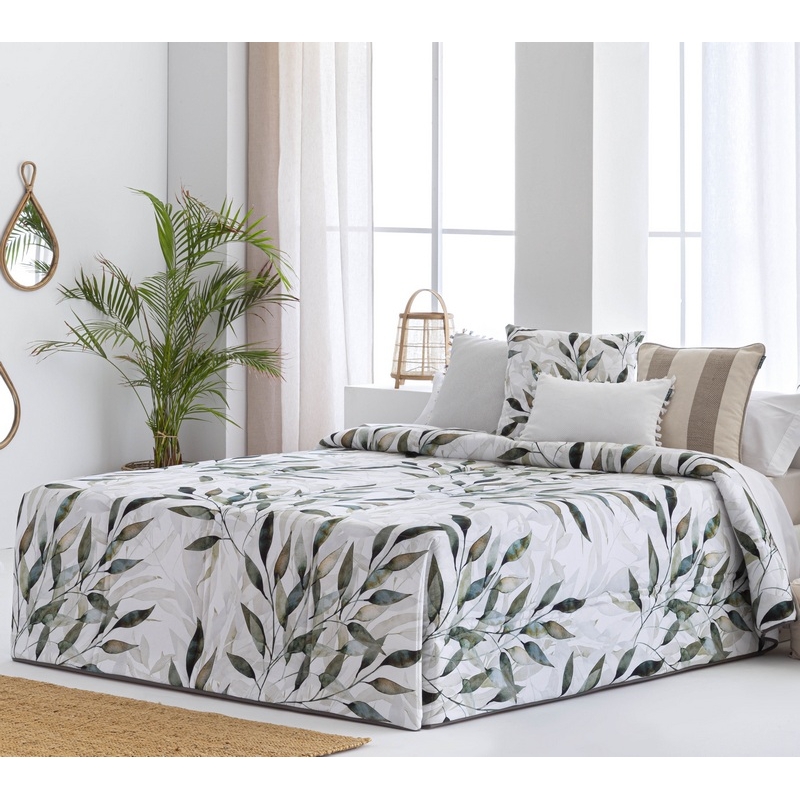 Edredón cama 150 a 90 cm textil algodón LILLET dibujo hojas verdes