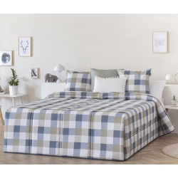 Edredón cuadros de estilo vichy ICON para cama doble o simple azul