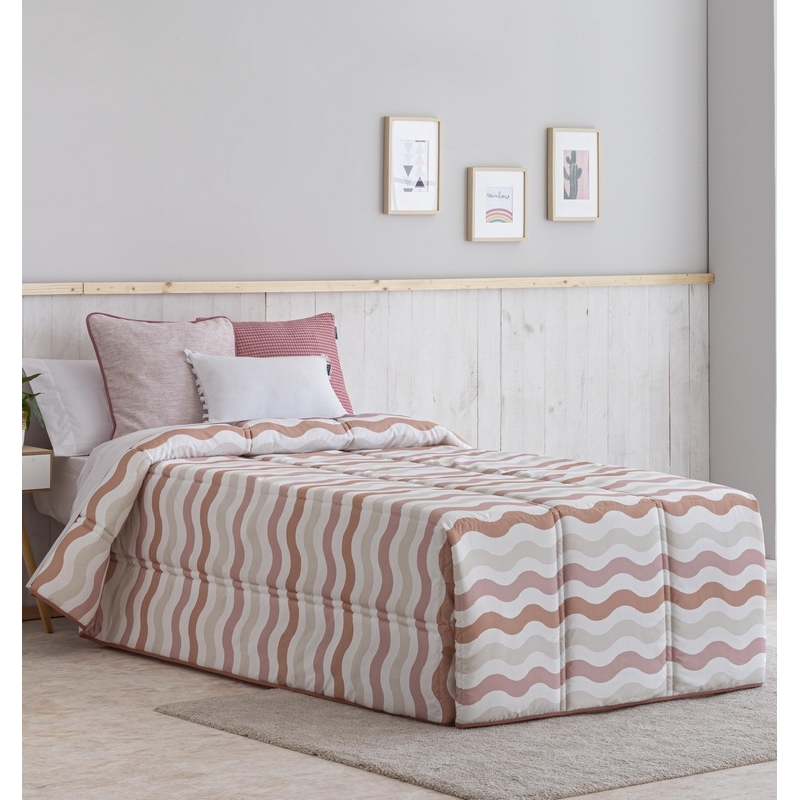 Edredón de rayas cama infantil de 90 o 105 DUNAS color rosa