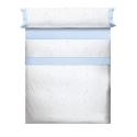 Sabanas blancas para cama con estrellas KALO en color azul