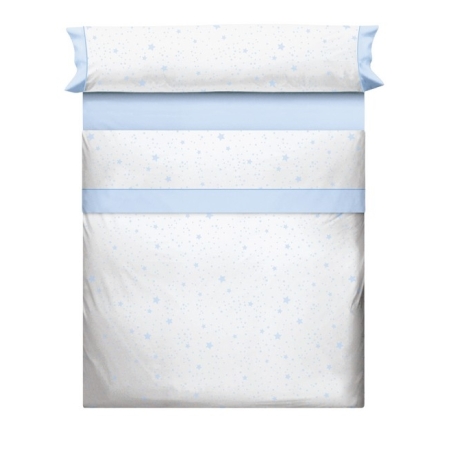 Sabanas blancas para cama con estrellas KALO en color azul