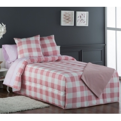 Edredón conforter de cuadros VICHY gris o rosa cama 90 o 105 cm