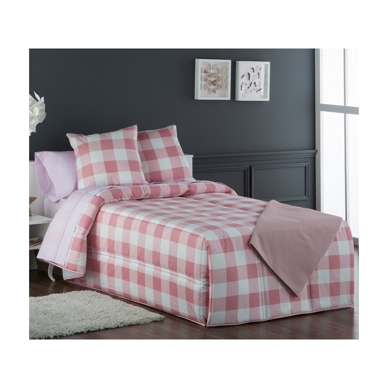 Edredón conforter de cuadros VICHY rosa cama 90 o 105 cm