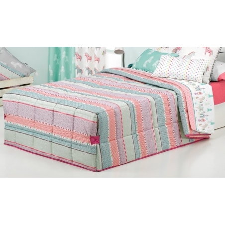 Edredón nórdico para cama infantil STRIPE rayas rosa, lila, turquesa y beige