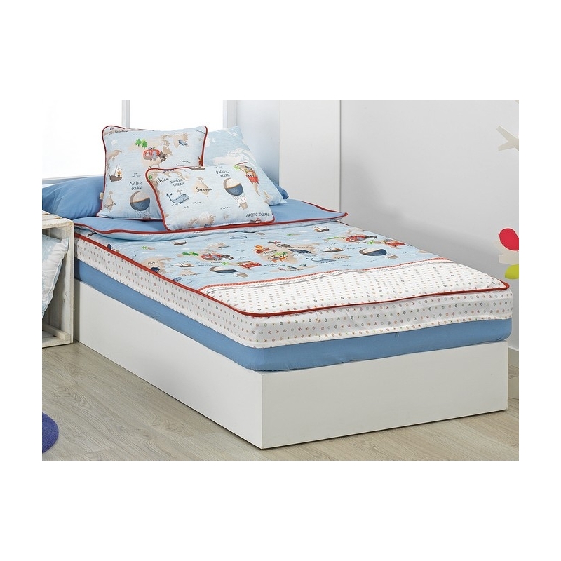 Saco nórdico azul con dibujo infantil MONDO A ajustable a cama 90 o 105 cm