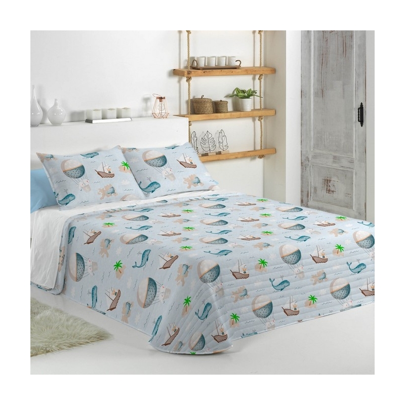 Colcha confortino para cama de niños MONDO C ballenas y barcos