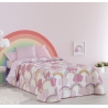 Colcha boutí para cama de niñas IRIS y nubes en color rosa