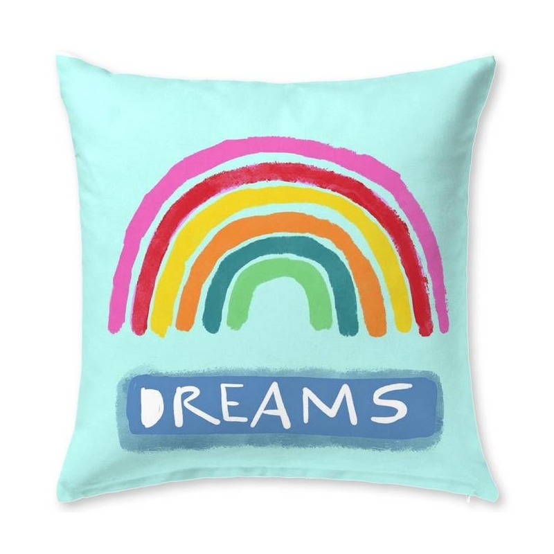 Cojín juvenil de cama en color turquesa IMAGINE dibujo arcoiris