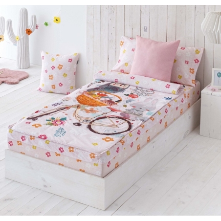 Saco nórdico rosa con sábana de flores DULCE para cama de chica