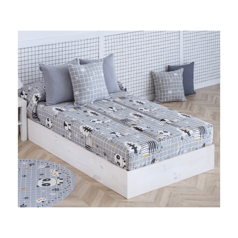 Edredón ajustable gris para cama 90 o 105 cm NORDIC pingüinos y ositos