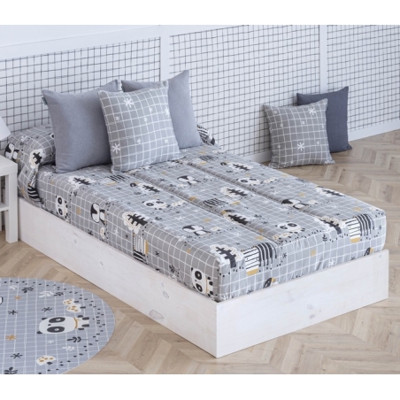 Edredón ajustable gris para cama 90 o 105 cm NORDIC pingüinos y ositos