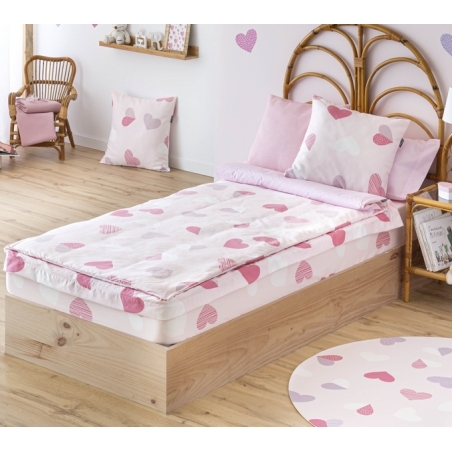 Saco nórdico para cama de niñas CORAZONES rosa de 90x200 cm