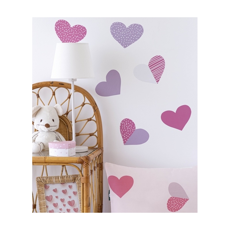 Sticker infantil para pegar en pared o mueble CORAZONES color rosa
