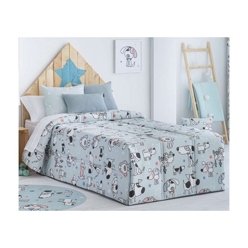 Edredón infantil azul cama 90 o 105 cm MAX perritos divertidos