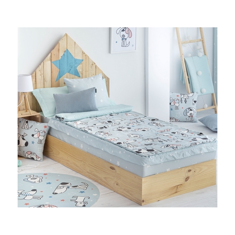 Saco nórdico azul de cama desmontable en sábana MAX dibujo perritos