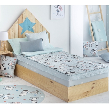 Saco nórdico azul de cama desmontable en sábana MAX dibujo perritos