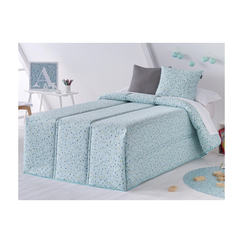 Edredón infantil de puntitos para cama 90 o 105 CONFETI color turquesa