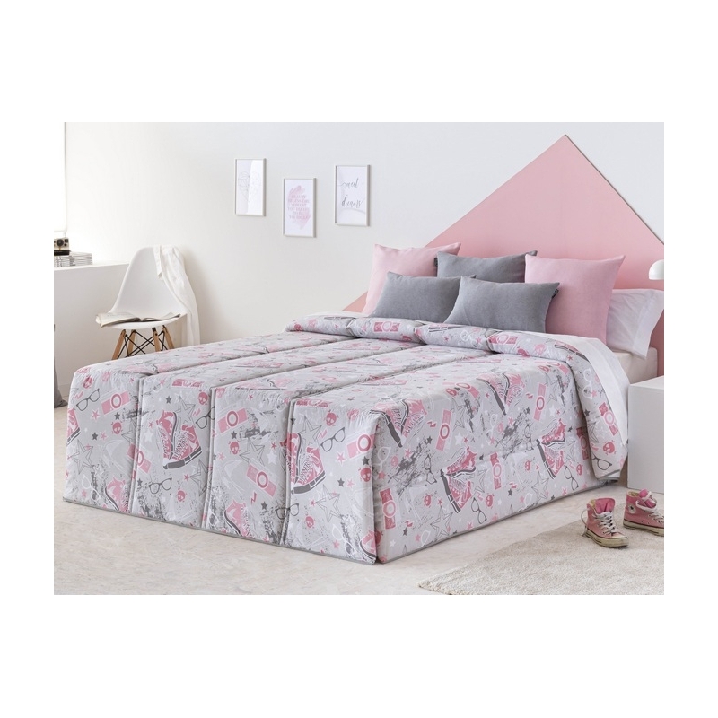 Edredón rosa y gris para cama de chica FASHION con relleno 200 gramos