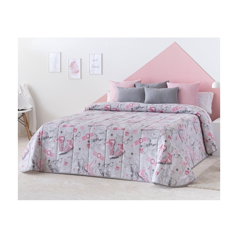 Colcha boutí rosa y gris para chica FASHION cama 150, 135, 105 o 90 cm
