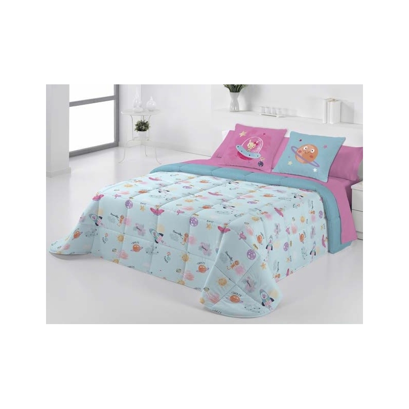 Edredon conforter infantil cama 90 a 180 PLANET color azul turquesa