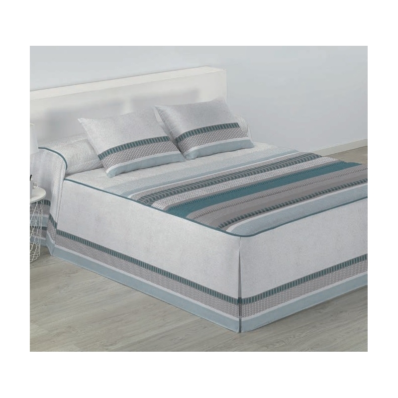 Colcha edredón cama matrimonio o individual SILVER rayas gris y azul