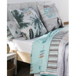 Tríptico de sábanas para cama doble o individual SURF color azul turquesa
