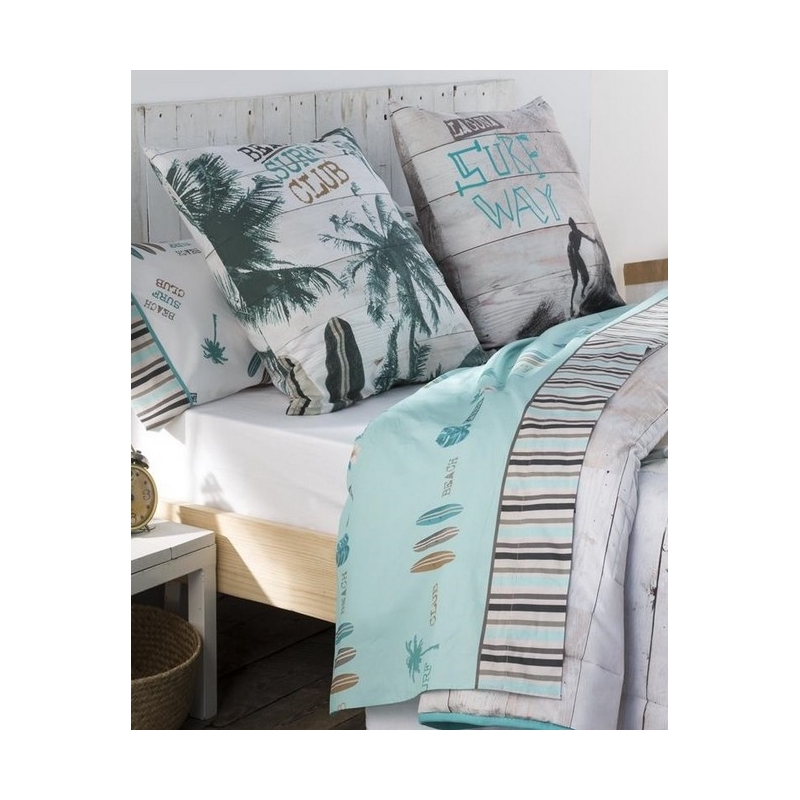 Tríptico de sábanas para cama doble o individual SURF color azul turquesa