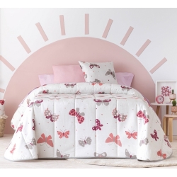 Colcha boutí para cama de niñas ARMONIA dibujo mariposas rosa