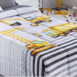 detalle estampado ropa de cama CONSTRUCCION de ilustrando tus sueños