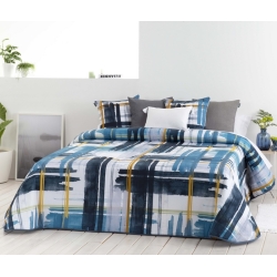 Cubierta para cama juvenil en algodón 100 LICEO trazos azules