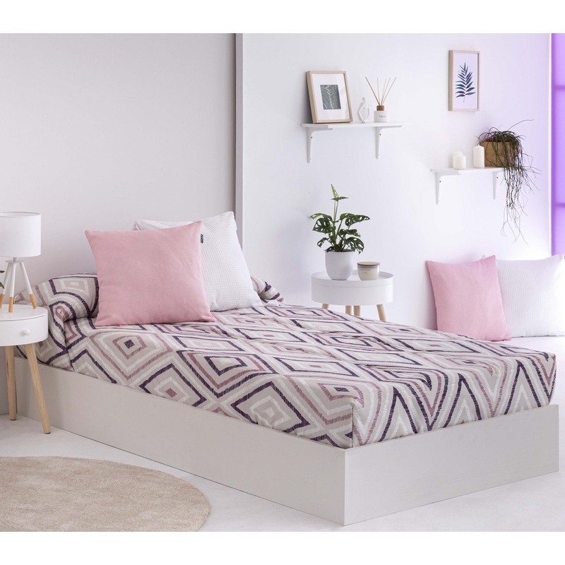 Edredón ajustable de rombos para cama nido ZAFRA color lila