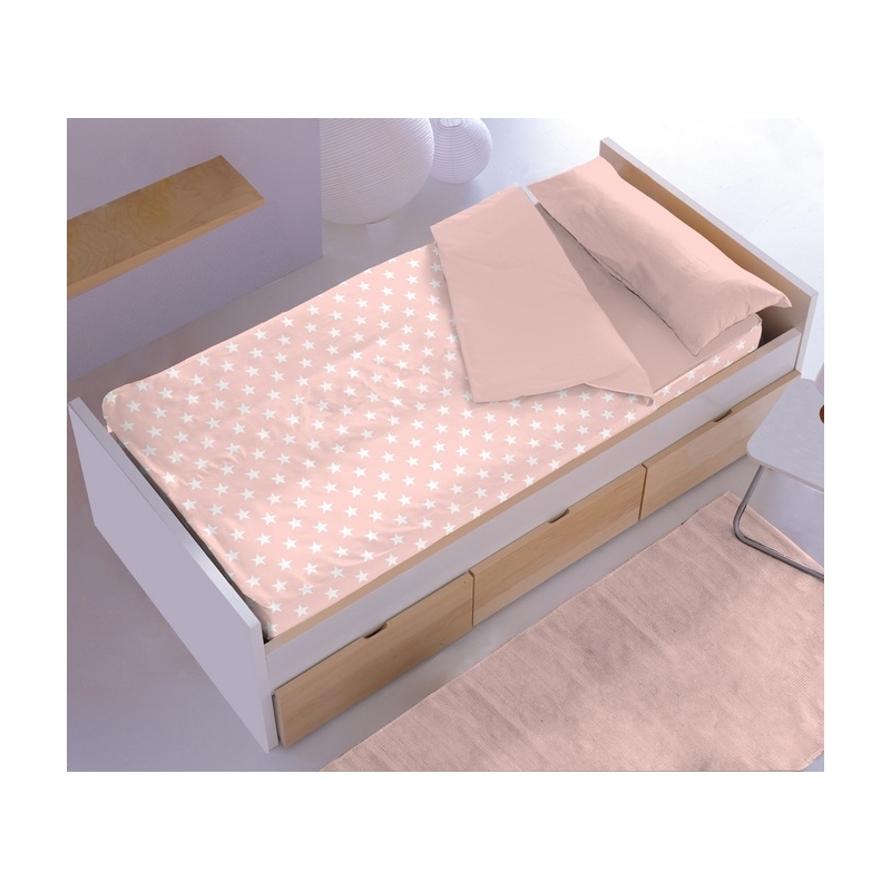 Saco nórdico cama de 70, 90 o 105 ESTRELLAS blancas y fondo rosa