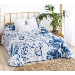 Cubrecama bouti cama matrimonio o individual MENORCA algodón flores color azul