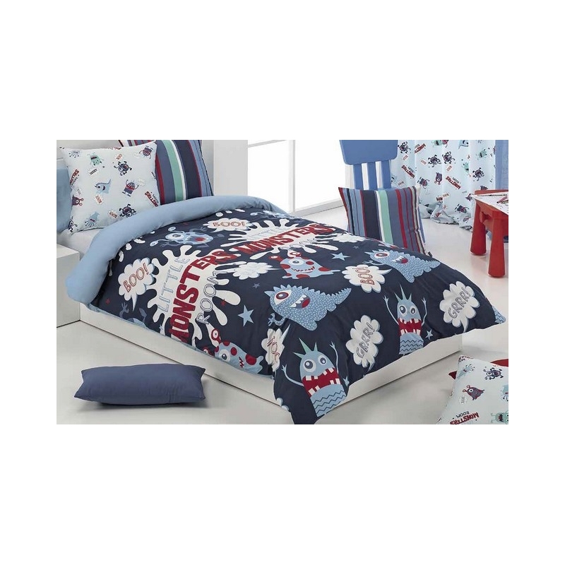 Fundas nórdicas infantiles serie MONSTERS color azul para cama de 90 o 105 cm