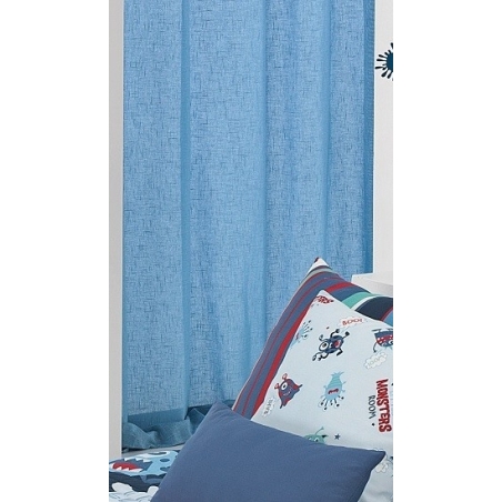 Cortina visillo para habitación infantil MONSTERS color azul liso